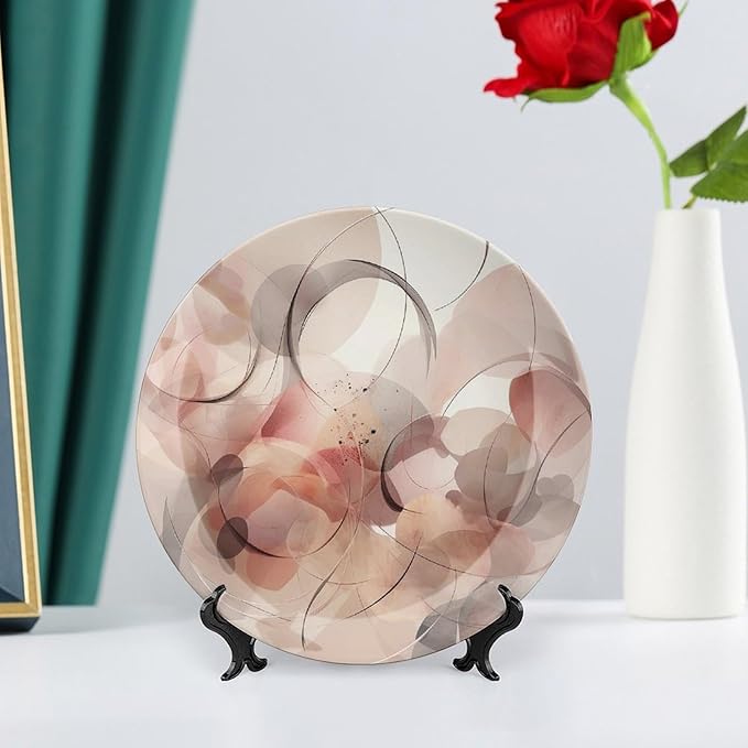 Decorative Plate 8inch Bone China Dessert Plates with Display Stand Ceramic Ornament Ceramic Plate Simple Background Decorative Plates Art Crafts Porcelain for Home Club Living Room