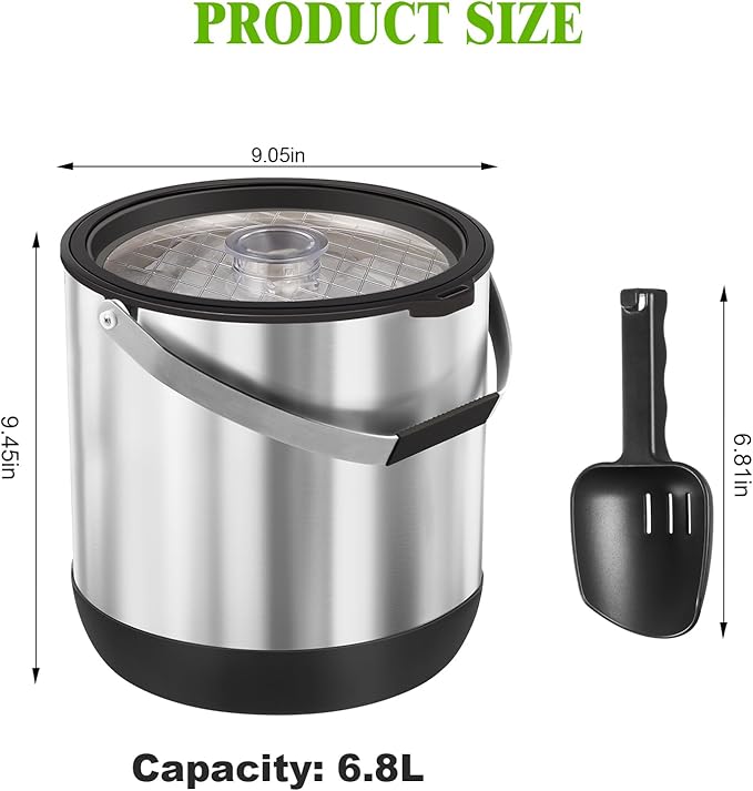 7QT/6.8L Large Insulated Ice Bucket for Parties, Double-Wall Beverage Bucket with Scoop & Lid,Keeps Champagne, Wine, Beer Chill for Parties (Black)