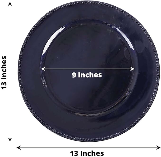 Efavormart 6 pcs 13" Navy Blue Beaded Round Charger Plates for Tabletop Decor Holiday Wedding Catering Event Decoration