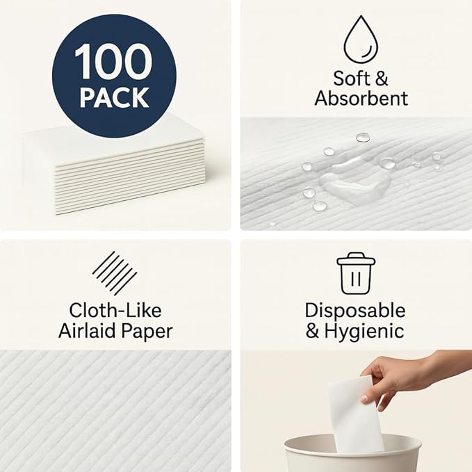 Premium Linen-Feel Guest Towels – 100 Pack | Ultra-Thick Airlaid Disposable Hand Towels for Bathroom & Events | Soft, Cloth-Like, Super Absorbent | Ideal for Powder Rooms, Parties & Weddings