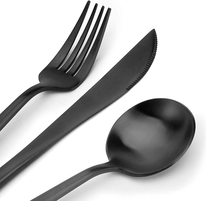 SHARECOOK Matte Black Silverware Set, 30-Piece Stainless Steel Satin Finish Flatware Service for 6, Kitchen Utensils, Tableware Cutlery for Home and Restaurant