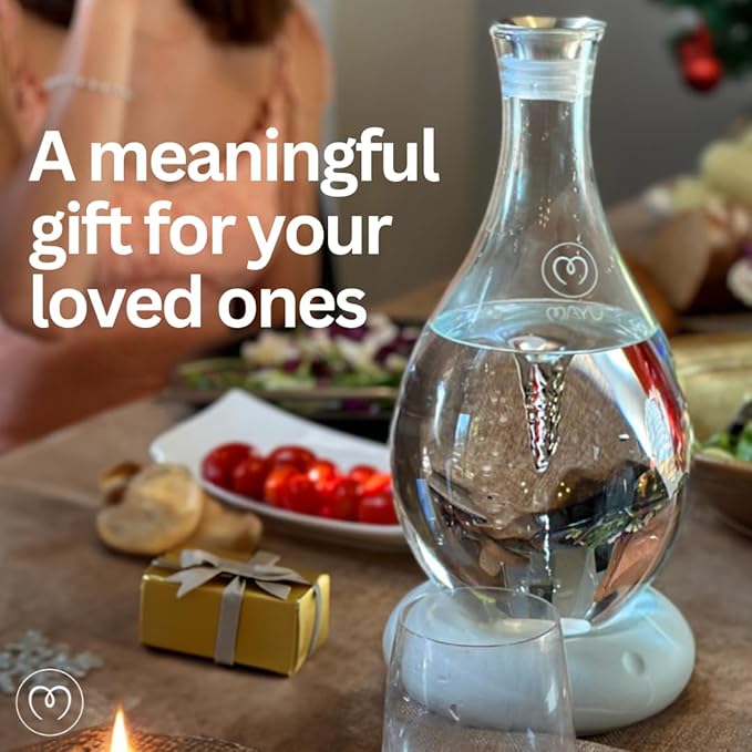 MAYU Swirl, Structured Water Device, 1.5 Liter Glass Pitcher, Rechargeable Ceramic Base (Graystone), Enhance Reverse Osmosis, Purified or Filtered Water, Vortex Oxygenates, Supports Cellular Hydration