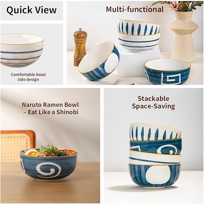 Yeacccng Ceramic Cereal Bowls Set of 4, 27 Oz Soup Bowls, 6 Inch Restaurant Style Cereal Bowl, Decorative Serving Bowls for Kitchen Decor, Scratch-Resistant, Lead-Free (6 Inch Cereal Bowls Set of 4)