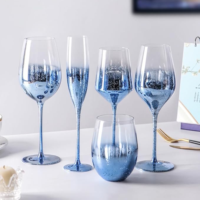 Blue Crystal Bordeaux Wine Glasses Set of 2 Tall Wine Glasses,Starry Sky Glass for Champagne and White Wine(2, Red Wine Glasses-Blue Starry Sky)