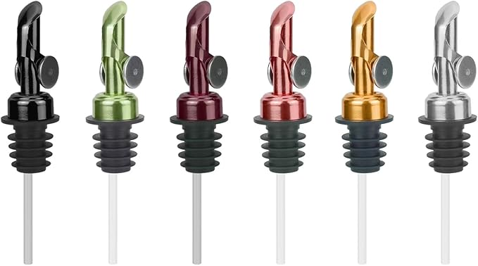 MEETSWEET Olive oil dispenser nozzle, stainless steel automatic opening and closing nozzle, leak proof, suitable for olive oil, vinegar, wine, and other liquid bottles (black 2 pcs)