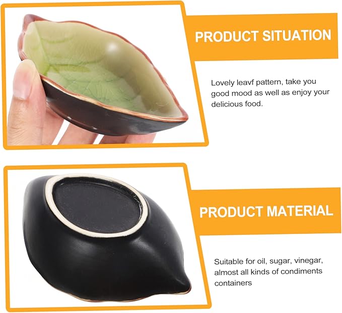 4Pcs Leaf Shape Ceramic Appetizer Plates Random Pattern Snack Dipping Bowls Versatile Serving Dishes for Fruits Nuts and Condiments for Restaurants and Home Use