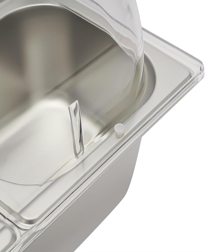Ice Food Serving Display Tray, 3.59QT Stainless Steel Ice Serving Tray with Clear Roll Top Cover Condiment Dispenser Cooling Food Buffet Dishes
