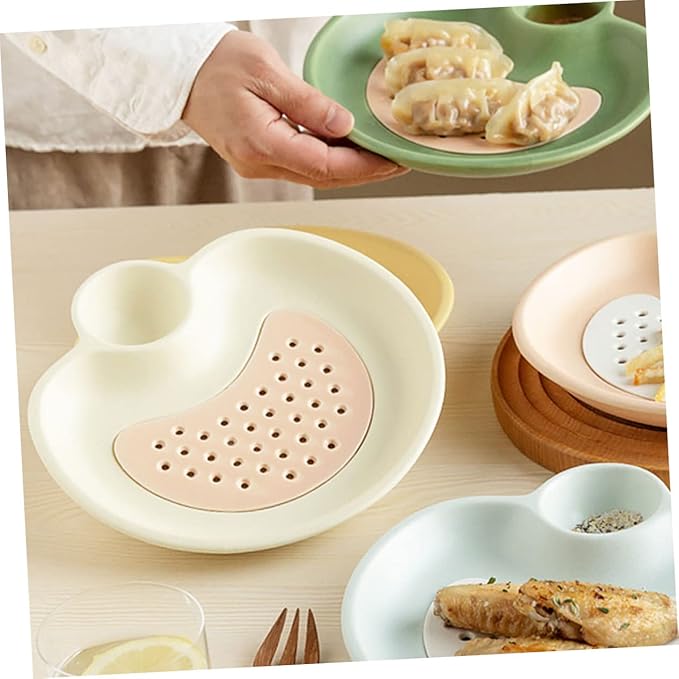 GLEAVI Ceramic Drain Tray Dipping Sauce Plate Sushi Plates and Soy Sauce Bowls Food Serving Tray