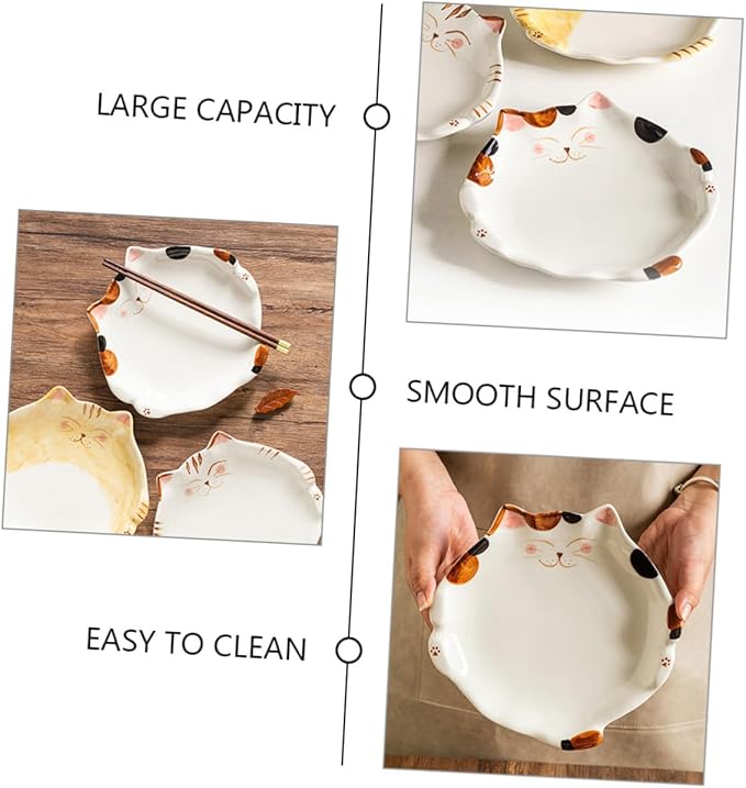 LIFKOME Cat Shaped Ceramic Plate for Snacks Fruits and Salads Adorable Cartoon Cat-themed Dinner Dish for Appetizers and Desserts