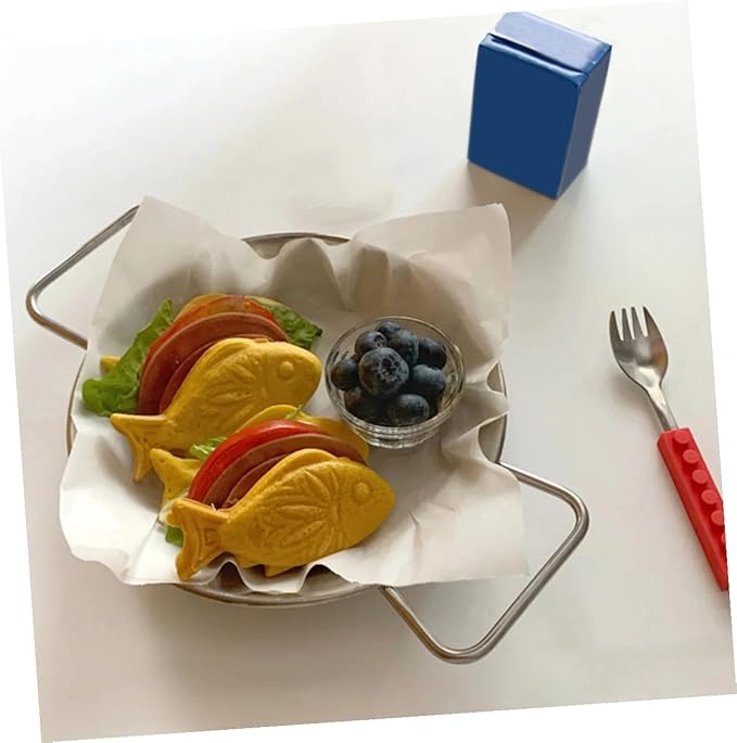 Stainless Steel Double Handle Serving Tray 32cm Snack Plate for Afternoon Tea Picnic Food and Dried Fruits Silver Color Anti-Scalding Design