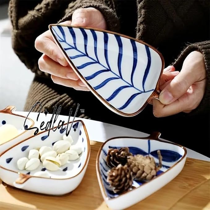 SEDLAV Creative Leaf-Shaped Ceramic Appetizer Plate and Dipping Bowl: Multi-functional Delight for Sushi, Snacks, and More