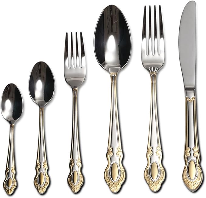 Venezia Collection 'Roma' 75-Piece Fine Flatware Set, Silverware Cutlery Dining Service for 12, Premium 18/10 Surgical Stainless Steel, 24K Gold-Plated Hostess Serving Set