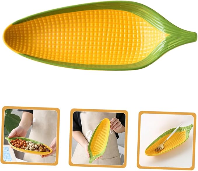 PRETYZOOM Corn Cob Dish Ceramic Plates Unique Handpainted Corn Shape Serving Dishes for Appetizers Desserts and Snacks Whimsical Tableware for Dinner Parties