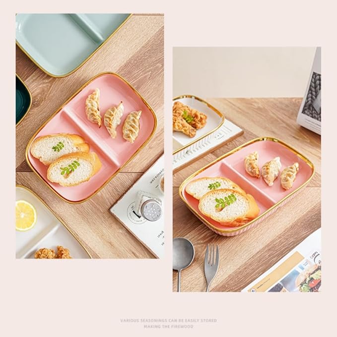 Porcelain Healthy Eating Plate, Ceramic 2 Compartment Divided Plates, Portion Control Plates for Adults Weight Loss, Length: 23.8cm/9.37 inch
