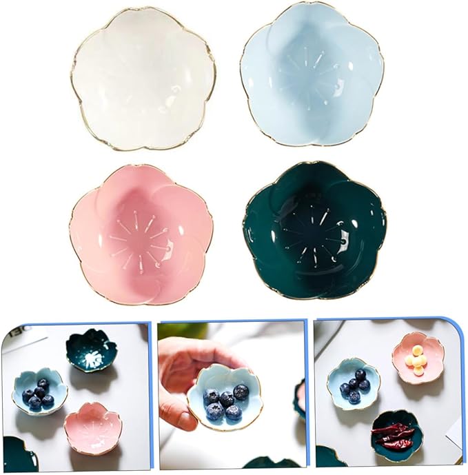 4pcs Ceramic Dipping Sauce Bowls Elegant Appetizer Plates for Soy Sauce Ketchup Vinegar Design for Home Kitchen Parties and Outdoor Use