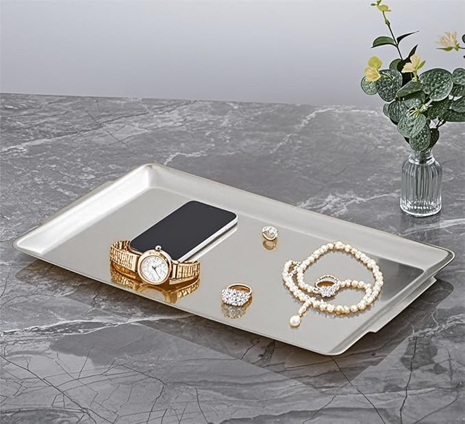 16.3" x 11" Large Serving Platters, Stainless Steel Heavy-Duty Large Serving Trays, Silver Rectangular Plates for Food, Fruit, Party, Wedding, Christmas, Chip and Scratch Resistant