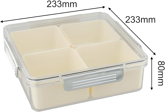 Divided Serving Tray With Lid,45 Compartments Snack Box,For Candy,Nuts, Cookies,Fruit, ABS Plastic,White(Milk silver-square)