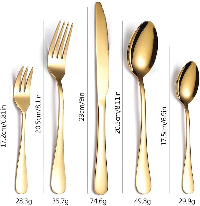 20-Piece Gold Serving Flatware Silverware Set, Stainless Steel Serving Utensil Set, Cutlery Set Service For 4 ，Dishwasher Safe Perfect For Home Kitchen Restaurant (Gold)