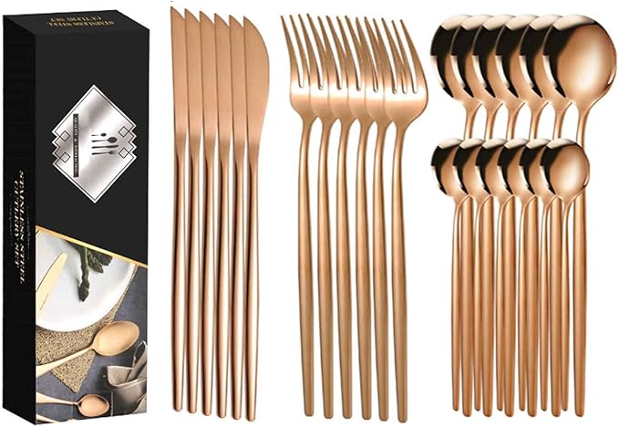 24 PCS Luxury Flatware Set Satin Finished, Matte Flatware Set Serving for 6 for Formal Events, Parties, Tablewar, Home and Restaurant, Dishwasher Safe(Rainbow Color,D)