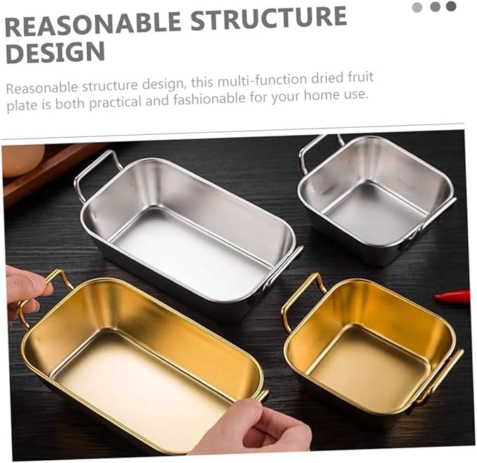 Healifty Stainless Steel Snack Tray with Handles Polished Food Serving and Display Plate for Candy Nuts Appetizers Household Serving Tray for Parties and Everyday Use