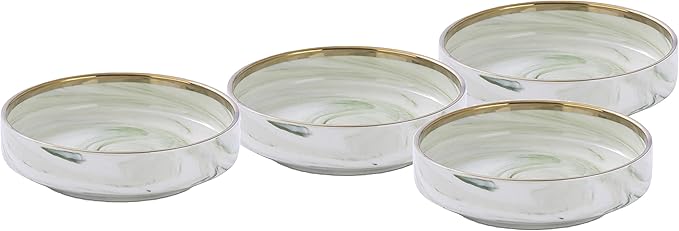 20 Piece Plates and Bowls Sets, Fine China Artisan Marbled Dinner Set for 4, Dishwahser Safe, Scratch Resistant, Green with Gold Line