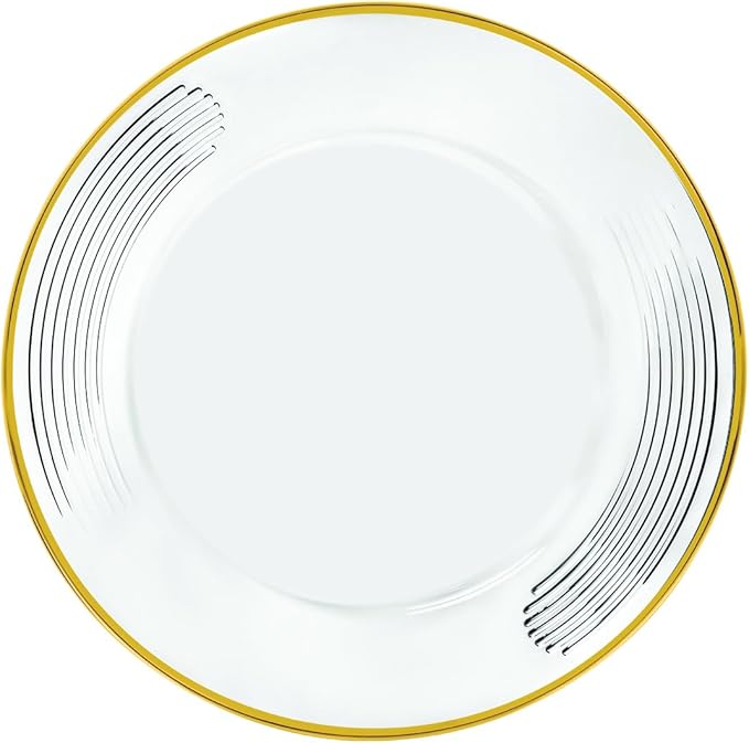 Barski Glass Charger Plate - with Gold Rim Border and Stroke Design on Rim of the Chargers -Set of 4 Charger Plates - for Wedding - Party - Celebration - 12.5" Diameter - Made in Europe