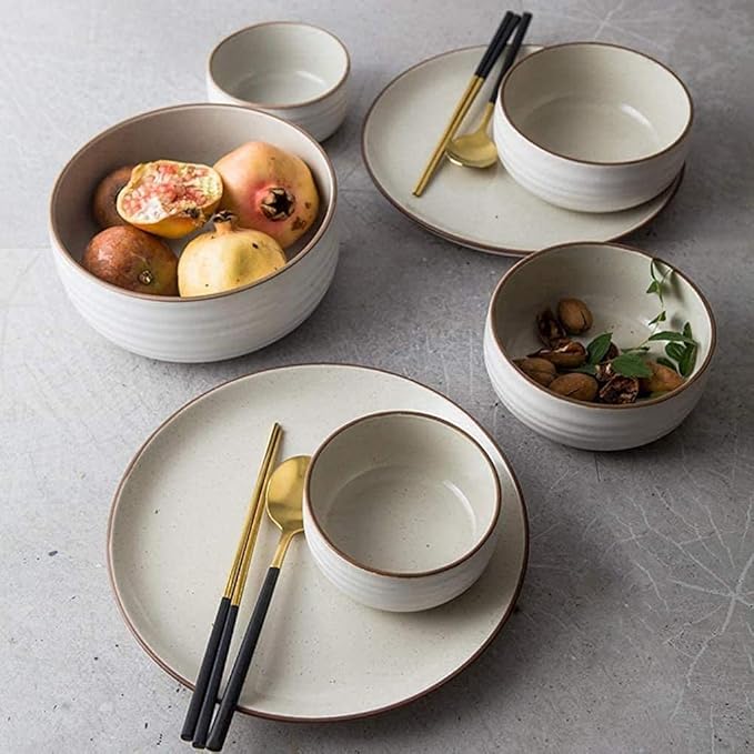 Elegant Dinner Plates,Dishes Plate Bowl Set,11 Pieces White Round Porcelain Tableware Ceramic Dinner Set for 2-3 People