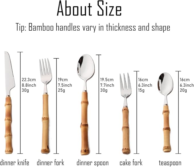 Gugrida 20pcs Flatware Silverware Serving Set Silver Stainless Steel Hostess Serving Utensil Set with Bamboo Handle Dishwasher Safe, 20pieces Service for 4
