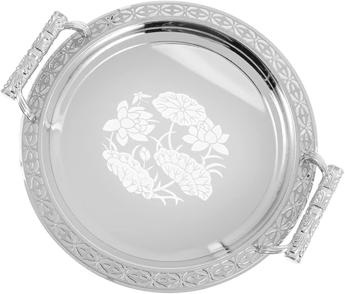 Healifty European Style Pattern Snack Serving Tray for Desserts and Fruits Multi Use Plate for Home Hotel and Restaurant Display Silver Decorative Holder for Nuts Candies and Cookies