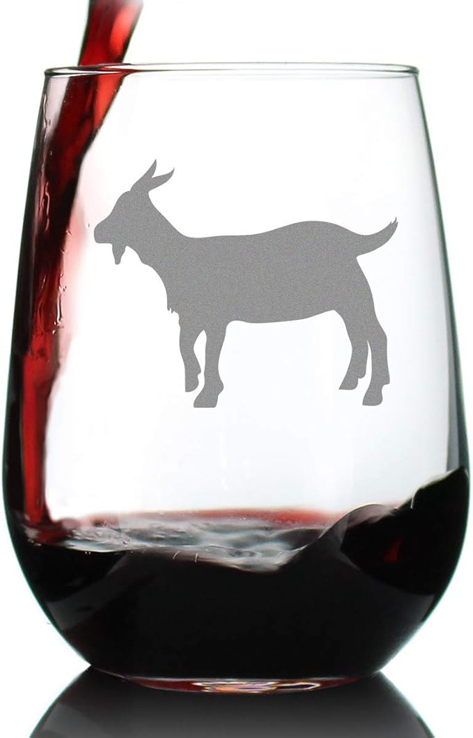 Bevvee Goat Stemless Wine Glass - Farm Animal Themed Decor and Gifts for Goat Lovers - Large 17 Oz