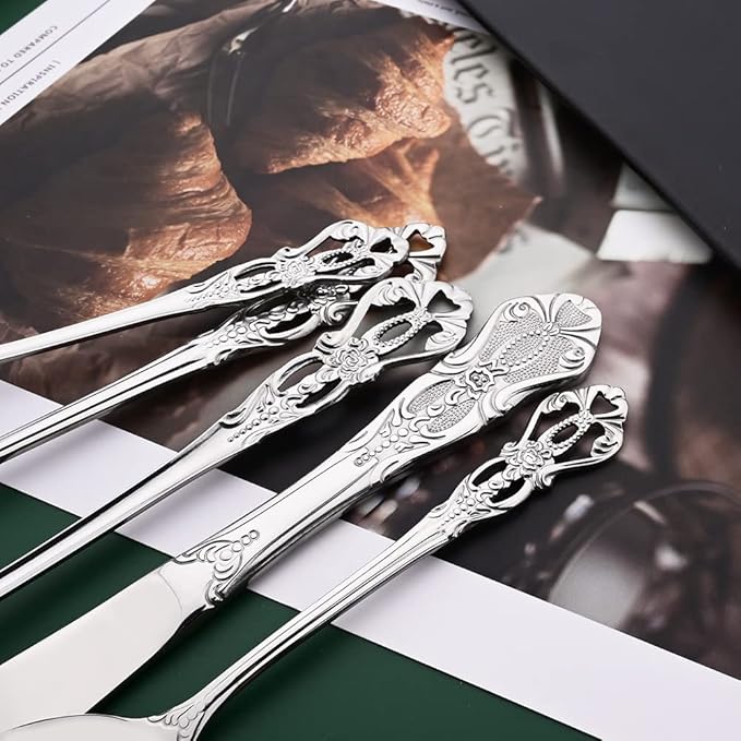 8-Piece Silverware Set Silver Flatware Cutlery Set 18/0 Stainless Steel Eating Utensils Durable Home Kitchen Tableware Set Service For 1 Dishwasher Safe