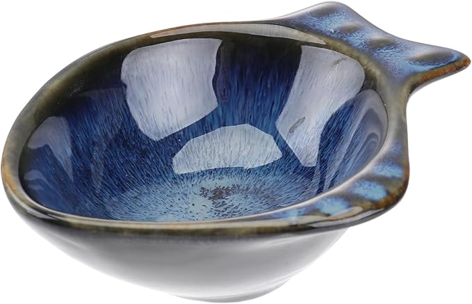 Fish Shaped Ceramic Flavor Dish Blue Appetizer Plate for Dipping Sauces Versatile Serving Bowl for Condiments Fruits Nuts for Home Picnics Restaurants