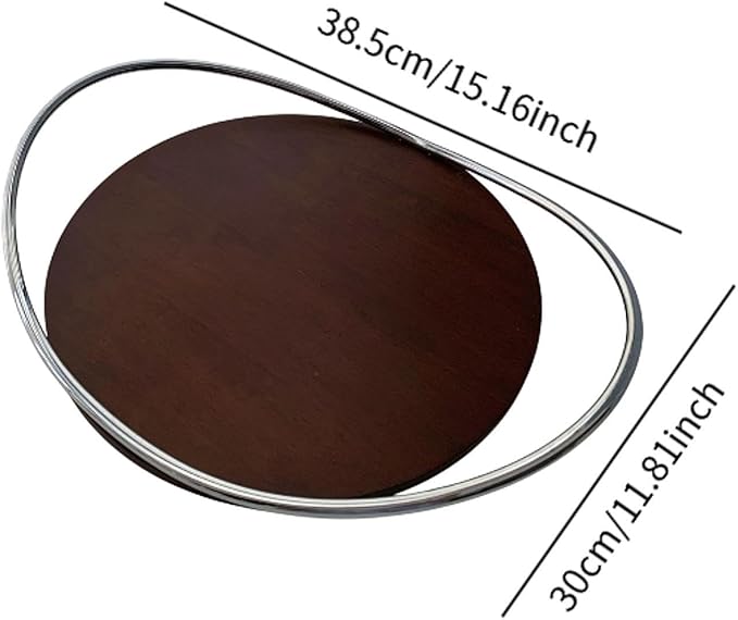 Serving Tray Organizer Tray Oval Ottoman Tray Luxurious Dinner Plate Fruit Plate Coffee Table Tray for Dining Room Countertop, Silver and Wood
