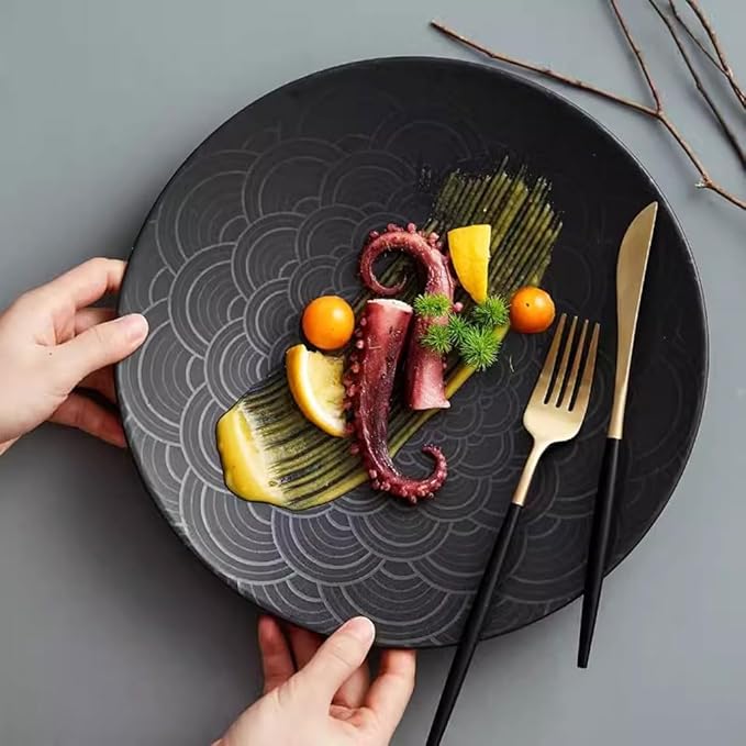 SONGCHAO Party Supplies Black Western Steak Plate Home Kitchen Ceramic Tableware Restaurant Flat Plate Dessert Plate Appetizer Plate Party Plates (Color : 21cm)