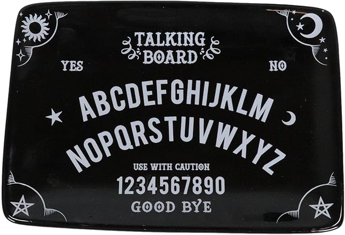 Ebros Gift Wicca Occult Paranormal Talking Board Ouija Planchette Gothic Rectangular Trinket Jewelry Dish Or Appetizer Plate Serveware Bone China Ceramic 6.5" by 4.5"