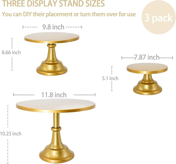 3 Set Gold Cake Stand，Display Plate Dessert Cupcake Pastry Candy for Party，Elegant Round Cylinder Columns tables for Weddings Cake Stands，Birthday Party