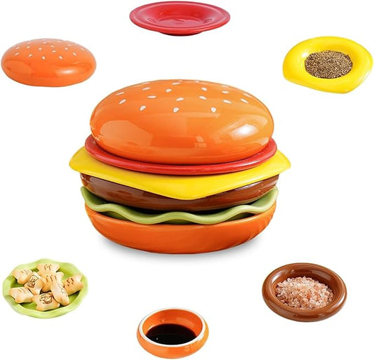 Stackable Hamburger Plates Set - 6-Layer Mini Serving Dishes for Dips, Sushi & Dessert, 3.5 Inch Ceramic Appetizer Plates, Microwave & Dishwasher Safe, Non-Slip Burger Shaped Tableware