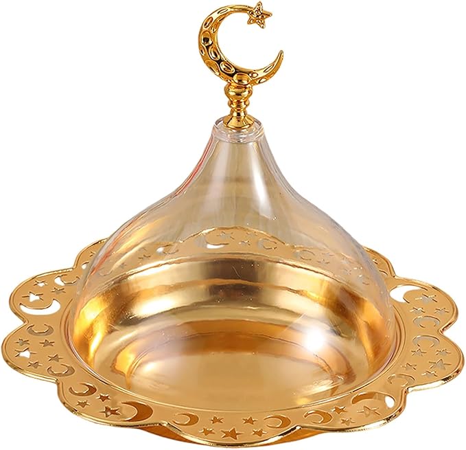 Vintage Ramadan Plates, Multi-Function Kitchen Ramadan Tray with Lid, Ramadan Serving Trays for Party Cafe Home (Gold)