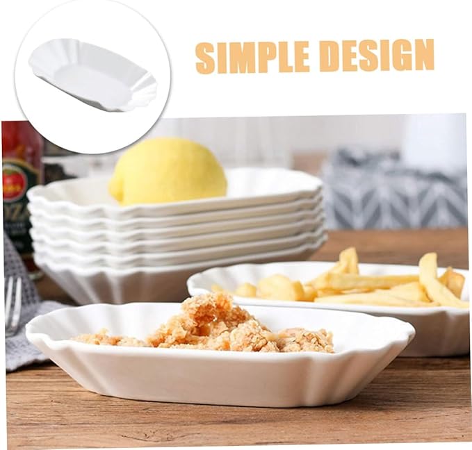 2pcs Ceramic Snack Plates French Fries Plate Appetizer Serving Trays for Snacks Decorative Seasoning Kitchen Sauce Dipping Dishes