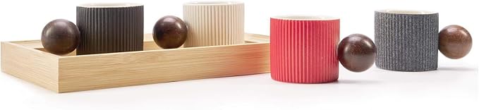 CLASGLAZ Ceramic Mini Espresso Cups Demitasse Cups with Round Wooden Handle Vertical Stripes Tea Cups (gray, 4pcs)