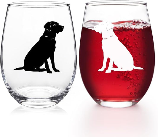 Futtumy Labrador Retriever Wine Glasses - Set of 2, Gifts for Dog Lovers for Christmas, Birthday, Mother's Day - 17Oz Women's Wine Glasses