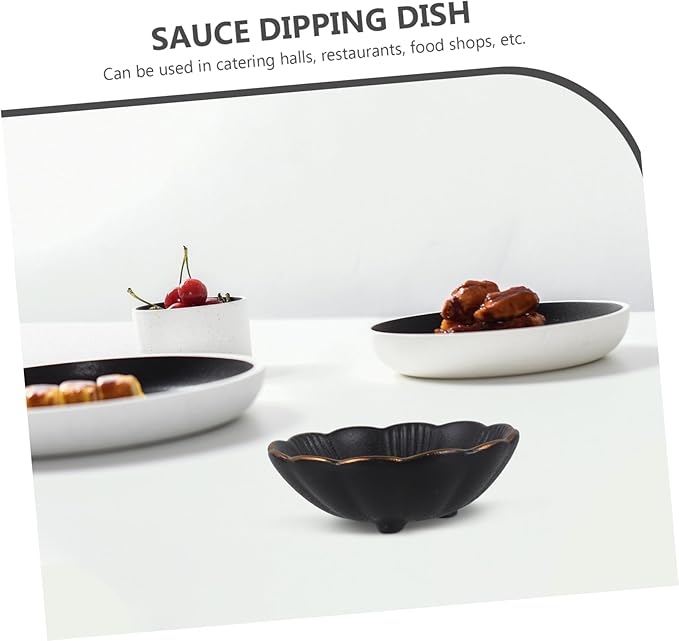 IMIKEYA 1pc Black Ceramic Seasoning Dish Rim Small Snack Plate for Dipping Sauces Condiments and Appetizers Elegant Tableware for Home and Restaurant Use