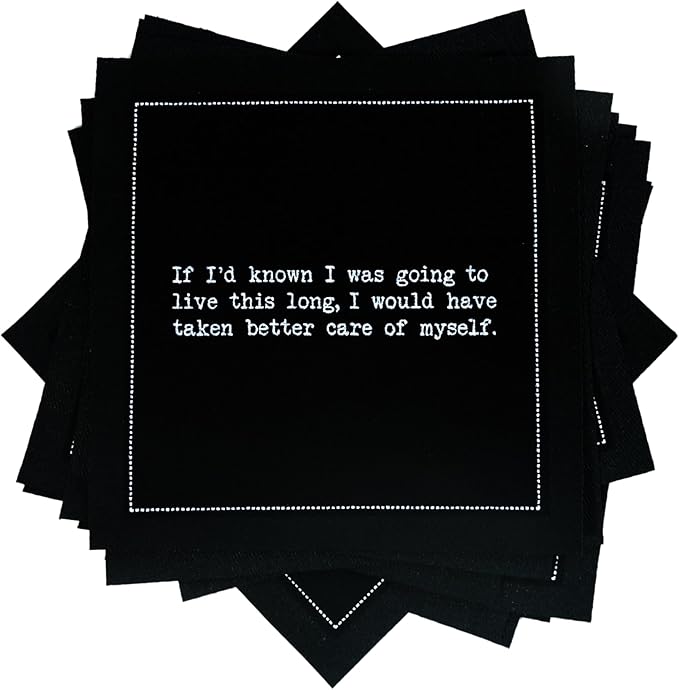 Five Star Funny 70th Birthday Quotes | Black Cotton Cocktail Napkins | 50 Luxury Disposable Beverage Napkins with Witty Bar Quotes | Drink Napkins for Parties, Bars, Weddings & Game Nights