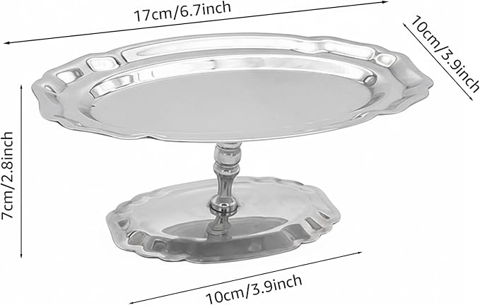 Elegant Oval Silver Serving Tray with Footed Base, 304 Stainless Steel Display Serving Platter for Desserts, Fruit, Snacks