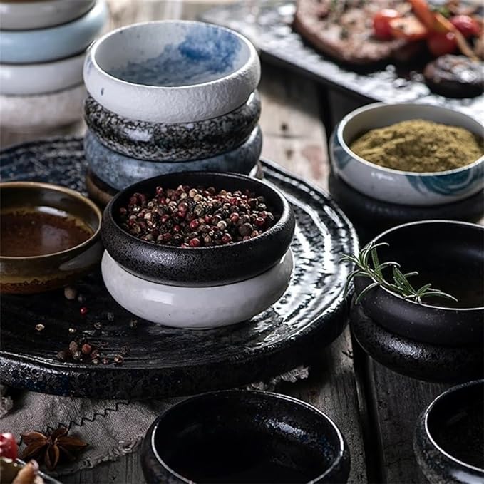 Appetizer Plates Round Soy Sauce Dipping Bowls, Ceramic Dipping Bowl, Dip Bowls Set Sauce Dish Tiny Bowls Side Dish for Condiment