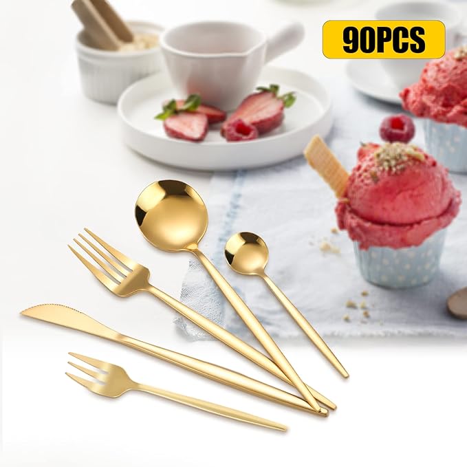 90 Piece Cutlery Set for 18, Stainless Steel Flatware Utensil Kitchen Spoon Fork,Stainless Steel Flatware Set, Kitchen Utensil Set Cutlery Tableware for Home and Restaurant