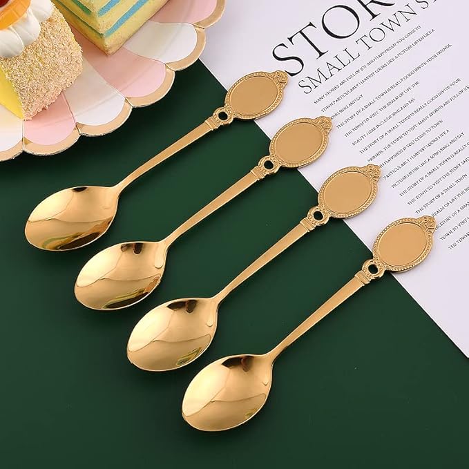 Dessert Spoon Set, 10Pcs Stainless Steel Creative Tableware Coffee Spoon Gold Plated Mini Teaspoons Set Sugar Stirring Ice Cream Soup Mixing Antipasto Cappuccino Cake Spoons