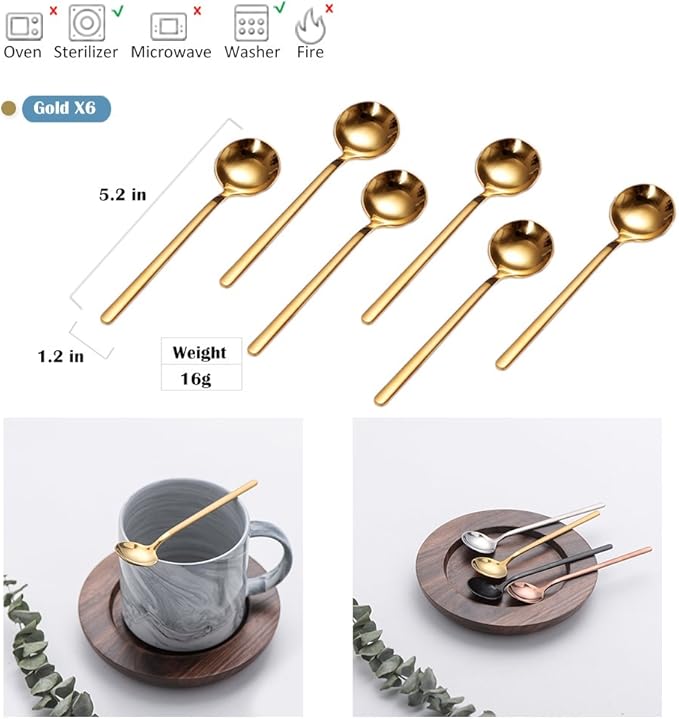Sweejar 12 PCS Stainless Steel Mini Tea Spoons, 5.2 Inches, Black