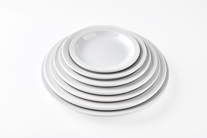 Stoneware Narrow Rim Commercial Grade Dinnerware Bright White, Dinner Plate 10.5"， Case of 12