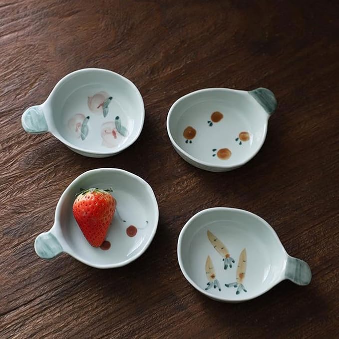Dipping Sauce Dish Dipping Bowl Appetizer Plates Japanese Style Sauce Dishes Ceramic Hand Painted Seasoning Dishes with Short Handle Vinegar Ketchup Dipping Bowls Mini Appetizer Sushi Serving Dishes D
